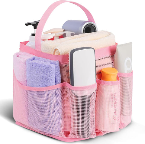 EUDELE Mesh Shower Caddy Portable for College Dorm Room Essentials,Portable Shower Caddy Dorm with 9-Pocket Large Capacity, Shower Bag for Beach, Swimming, Gym, Travel essentials, Pink