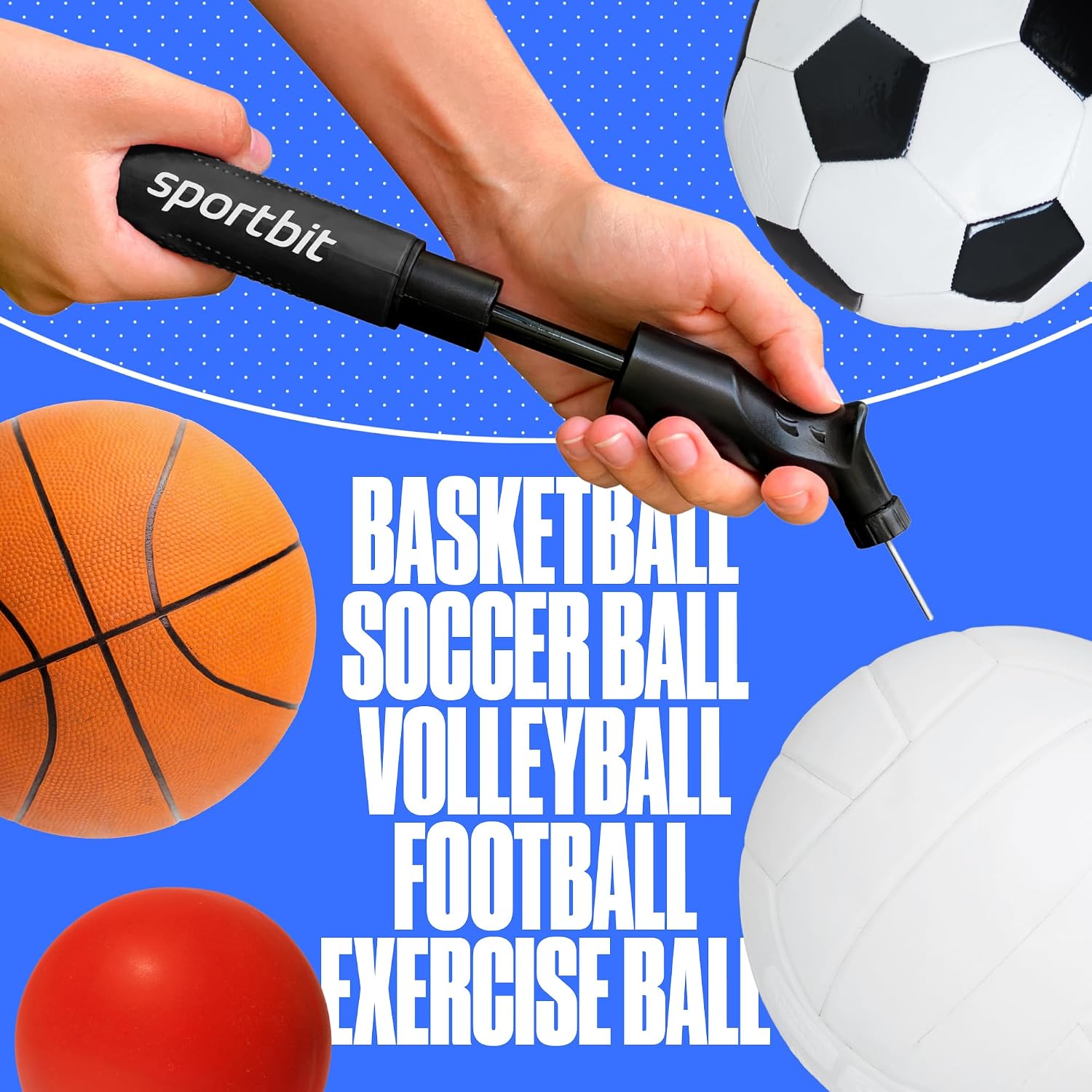 SPORTBIT Ball Pump for Sports Balls - Push & Pull Inflating System