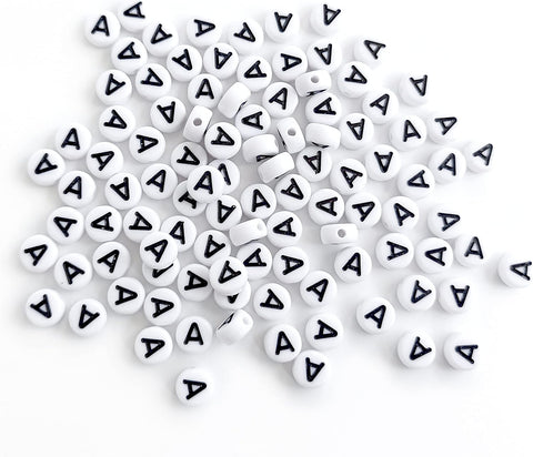 100PCS Letter Beads 4X7mm Acrylic Alphabet Beads for Jewelry Making White Round Vowel Letter A Bead for Bracelets Making DIY Necklaces
