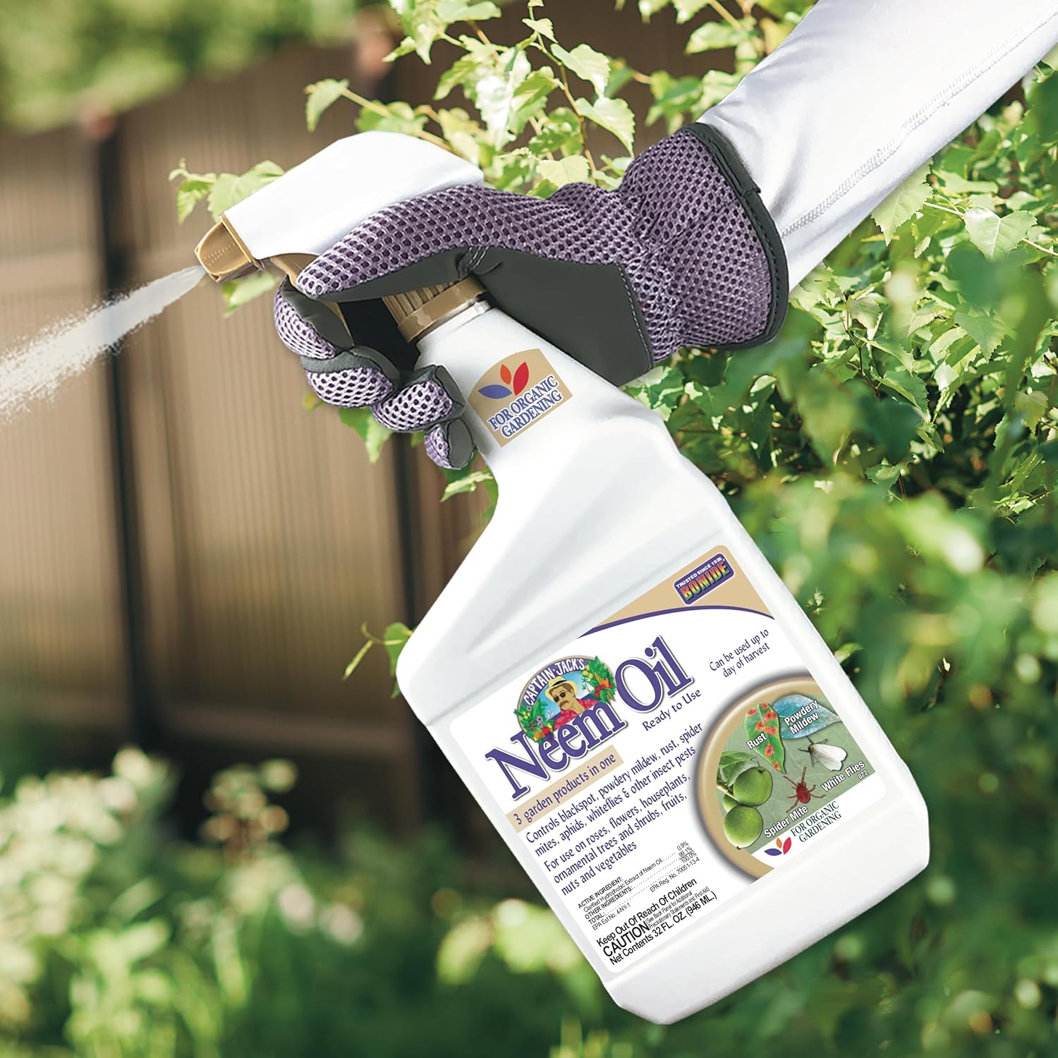 Bonide Captain Jack's Neem Oil, 32 oz Ready-to-Use Spray, Multi-Purpose Fungicide, Insecticide and Miticide for Organic Gardening