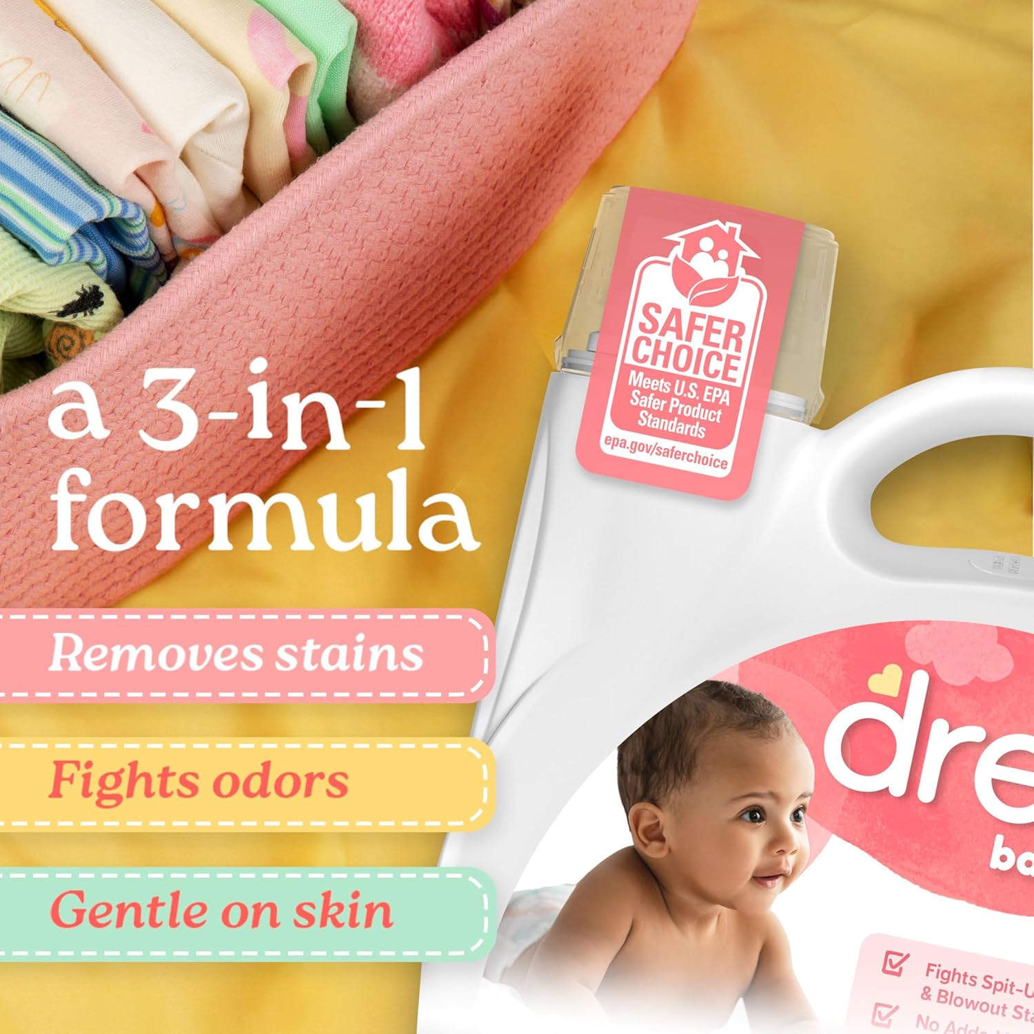 Dreft Baby Liquid Laundry Detergent, Gentle on Sensitive Skin Laundry Soap, 150 fl oz, 114 Loads (Packaging May Vary)