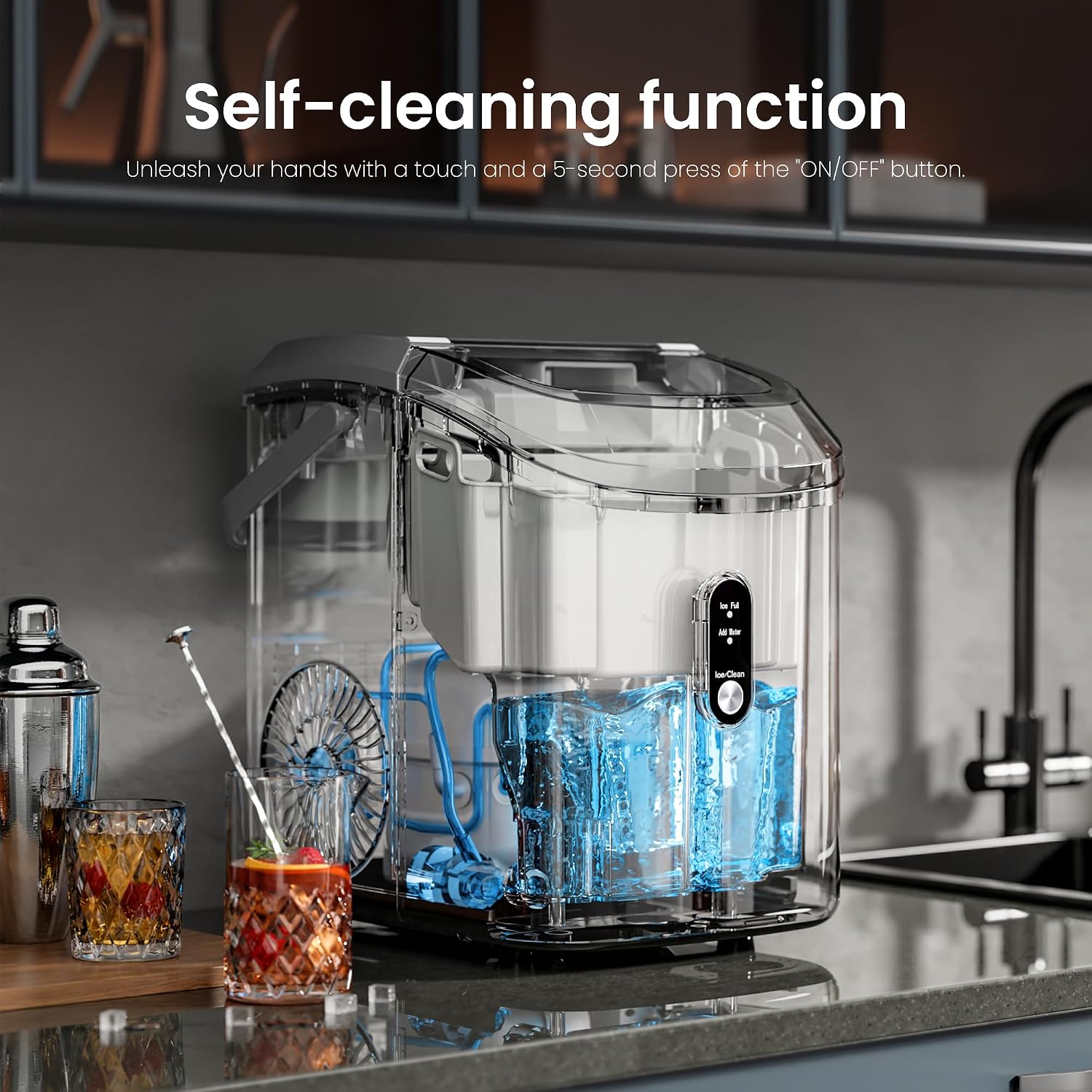 Kismile Nugget Ice Makers Countertop,35Lbs/24H,Self-Cleaning,Grey