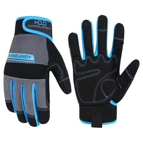 HANDLANDY Work Gloves Mens & Women, Utility Safety Mechanic Working Gloves Touch Screen, Flexible Breathable Yard Work Gloves (Small, Grey)