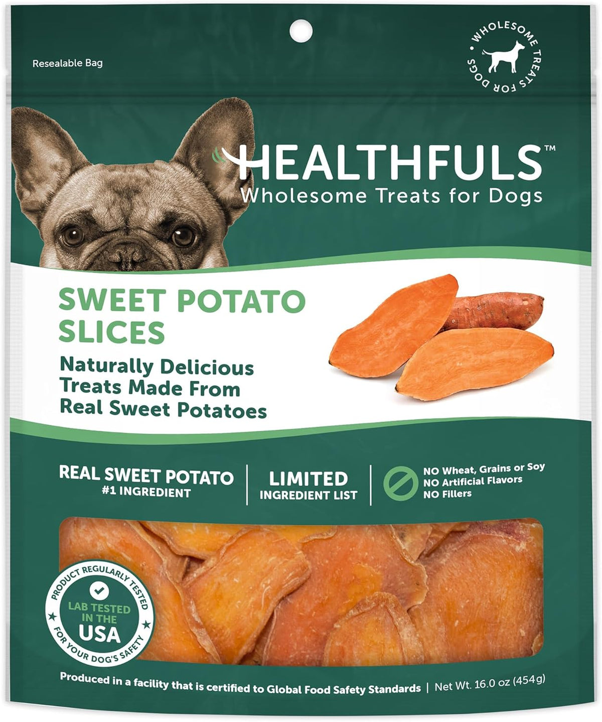 HEALTHFULS Real Dried Sweet Potato Slices, Grain Free Dog Treats, 16 oz