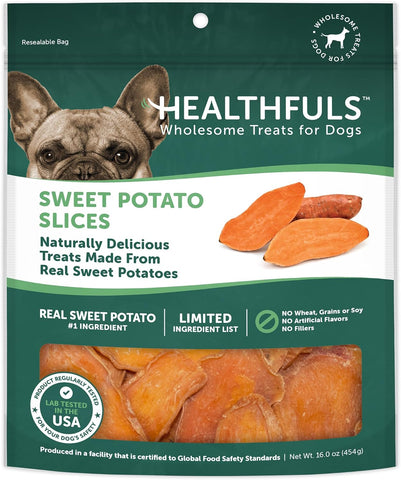 HEALTHFULS Real Dried Sweet Potato Slices, Grain Free Dog Treats, 16 oz