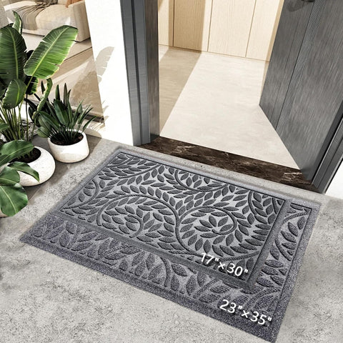 Bulijojo Front Door Mat Entrance,Durable Heavy Duty Welcome Mat,Thick Absorbent Natural Rubber Non Slip Mat,Sturdy Entryway Grey 23"x35"