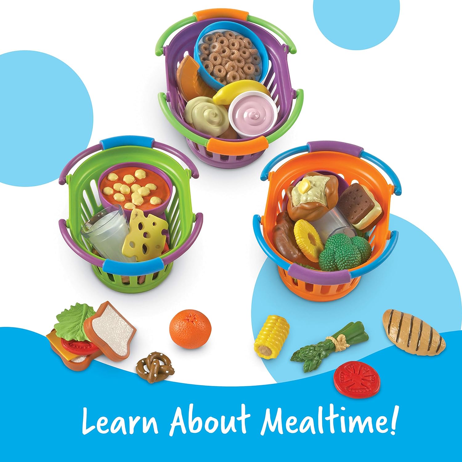 Learning Resources New Sprouts Bundle of Breakfast, Lunch and Dinner - Food Toys, Pretend and Play, Imaginative Skills, Toddlers Kitchen Toys, Fruit and Vegetable Basket, Gifts for Boys and Girls