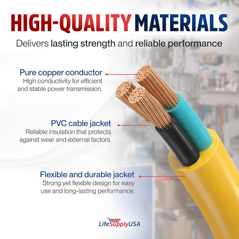 50ft Outdoor/Indoor Extension Cord 10/3 Gauge Ultra Heavy Duty 3 Prong SJTW, Waterproof, Flexible Cold-Resistant Long Power Cord,15A 125V 1875W, Yellow by LifeSupplyUSA