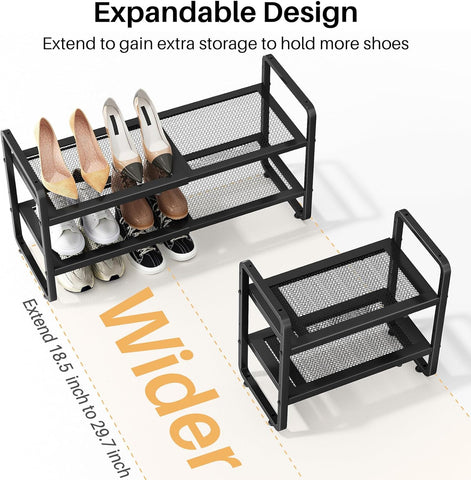 Expandable Metal Shoe Rack for Closet, Entryway & Garage, 2-Tier, Black