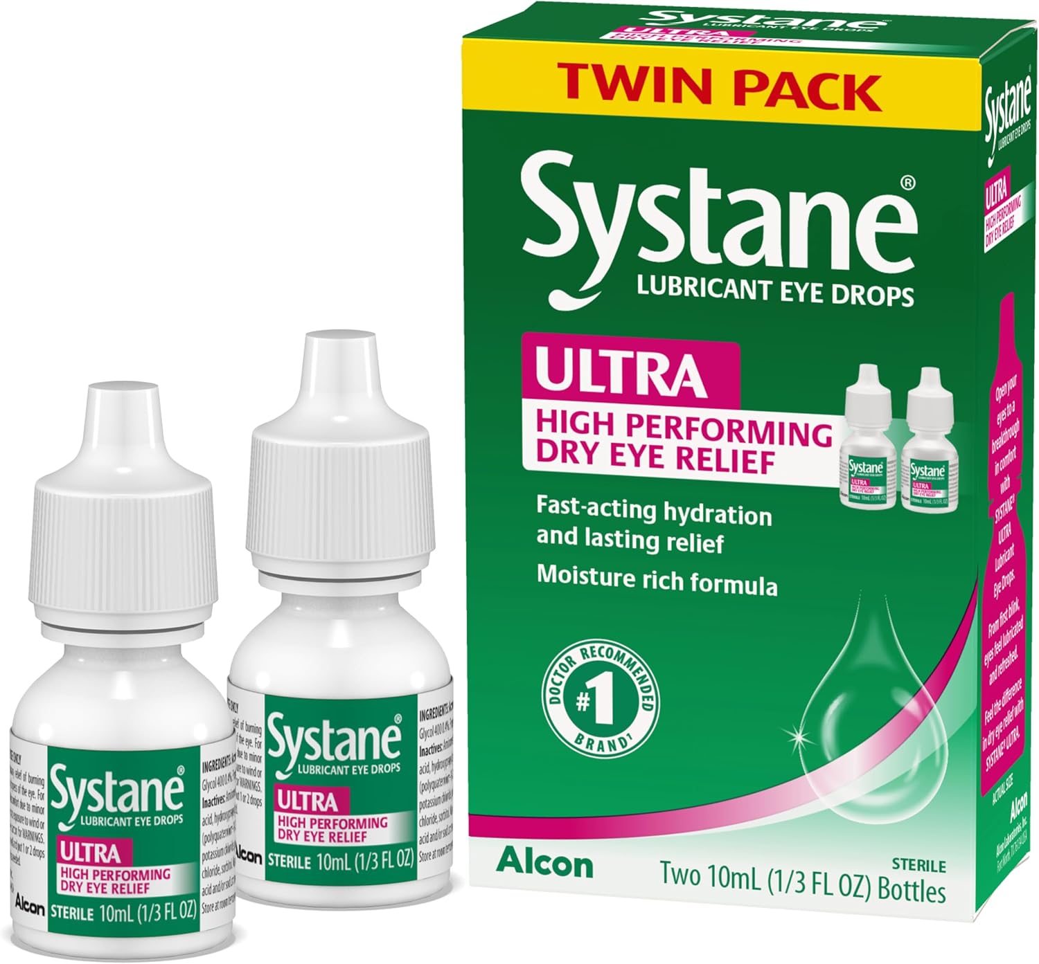 Systane UlTRA Lubricant Dry Eye Drops, 0.33 Fl Oz, 2 Pack