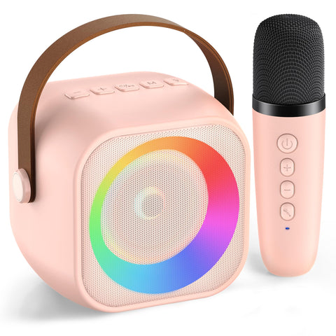 Mini Karaoke Machine for Kids Adults, Portable Bluetooth Speaker with Wireless Microphone, for Girls 4,5,6,7,8,9,10,12 Year Old Karaoke Toys Birthday Gifts Home Party (Pinkcolor 1 Mic)