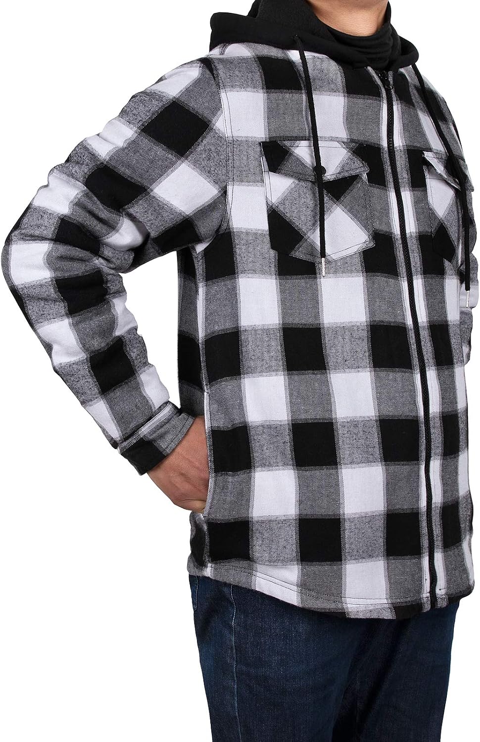 ZENTHACE Men's Sherpa Lined Full Zip Hooded Plaid Shirt Jacket