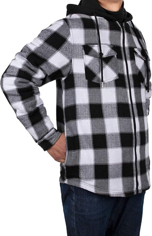 ZENTHACE Men's Sherpa Lined Full Zip Hooded Plaid Shirt Jacket