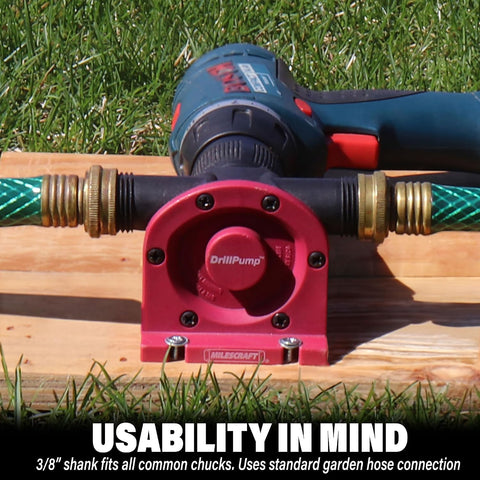 Milescraft 1314 Drill Pump 750 - Self Priming Water Pump Attachment for Drills - Water Transfer Pump - Uses Common Garden Hose - 750 Gallons per Hour