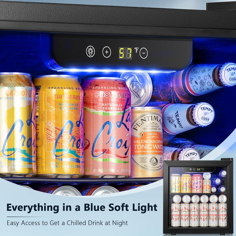 Antarctic Star 48 Can Mini Fridge Cooler - Beverage Refrigerator Black Glass Door for Beer Soda or Wine, Small Drink Dispenser Machine Electronic Temperature Control for Home, Office or Bar, 1.3cu.ft.