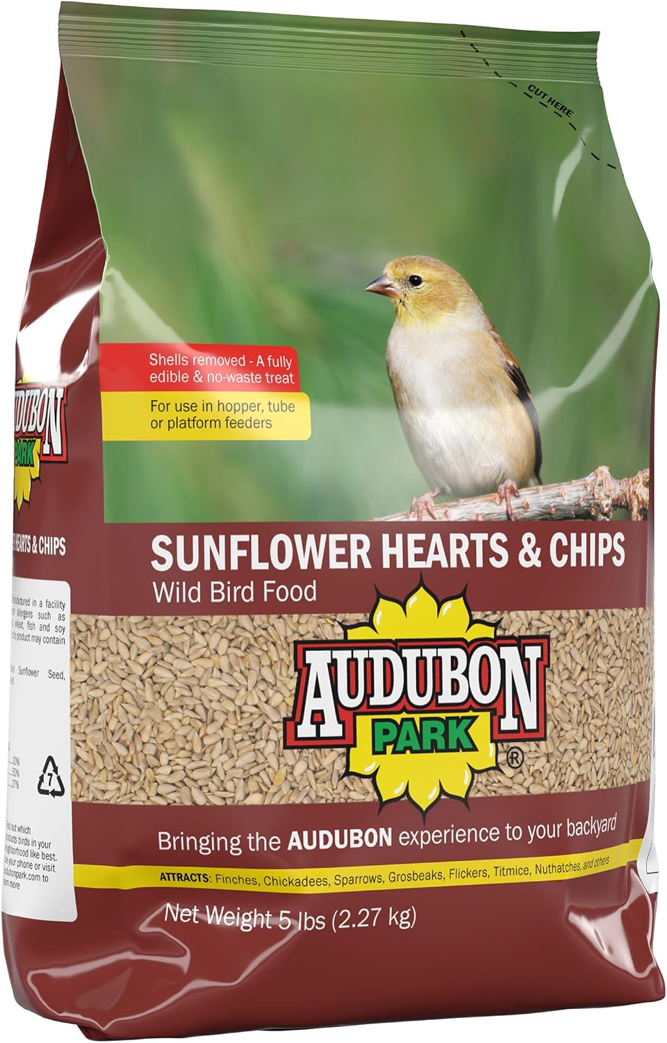 Audubon Park Sunflower Hearts & Chips Wild Bird Food, No Mess Sunflower Seeds for Birds, 5-Pound Bag (Pack of 4)