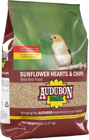 Audubon Park Sunflower Hearts & Chips Wild Bird Food, No Mess Sunflower Seeds for Birds, 5-Pound Bag (Pack of 4)