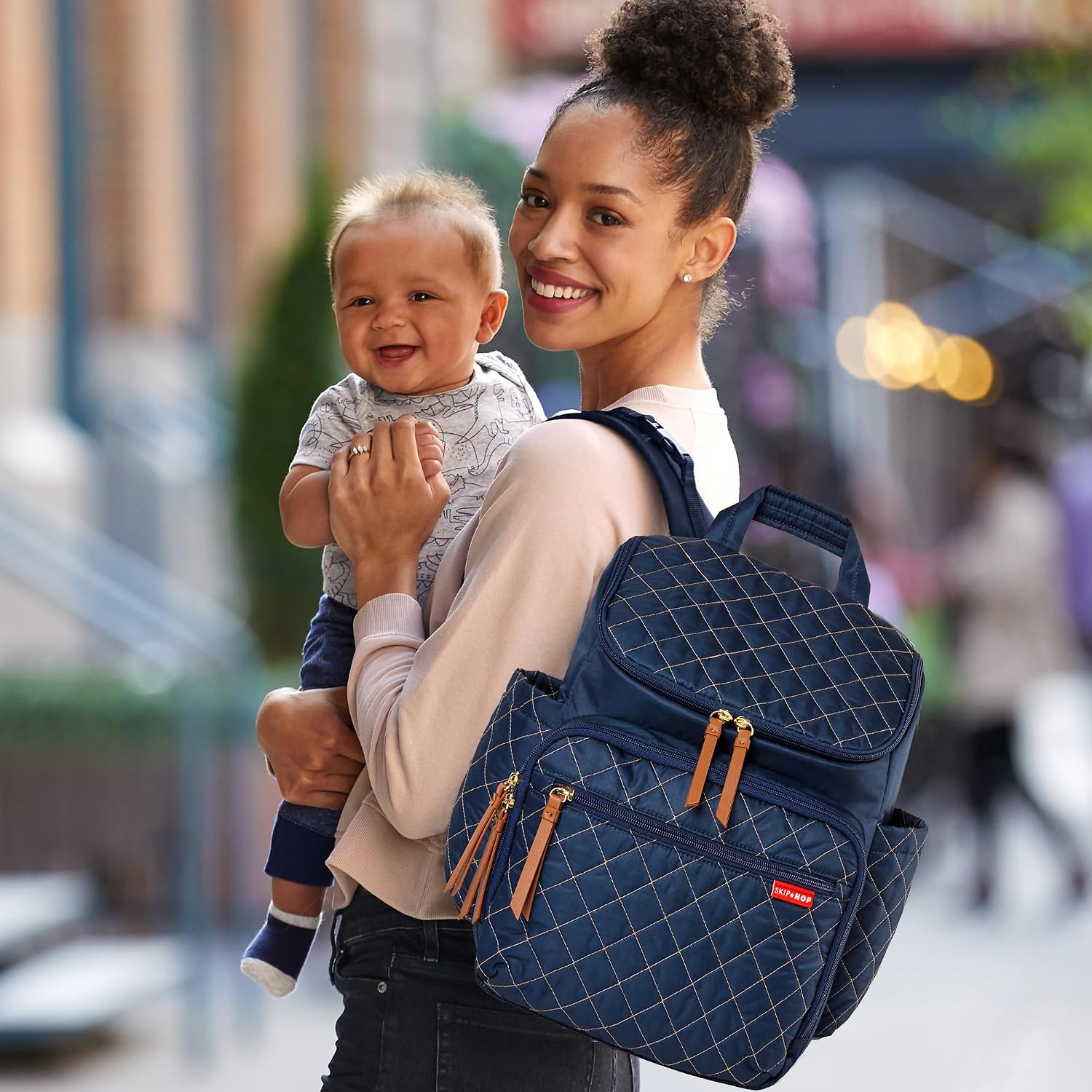 Skip Hop Diaper Bag Backpack: Forma, Multi-Function Baby Travel Bag with Changing Pad & Stroller Attachment, Navy