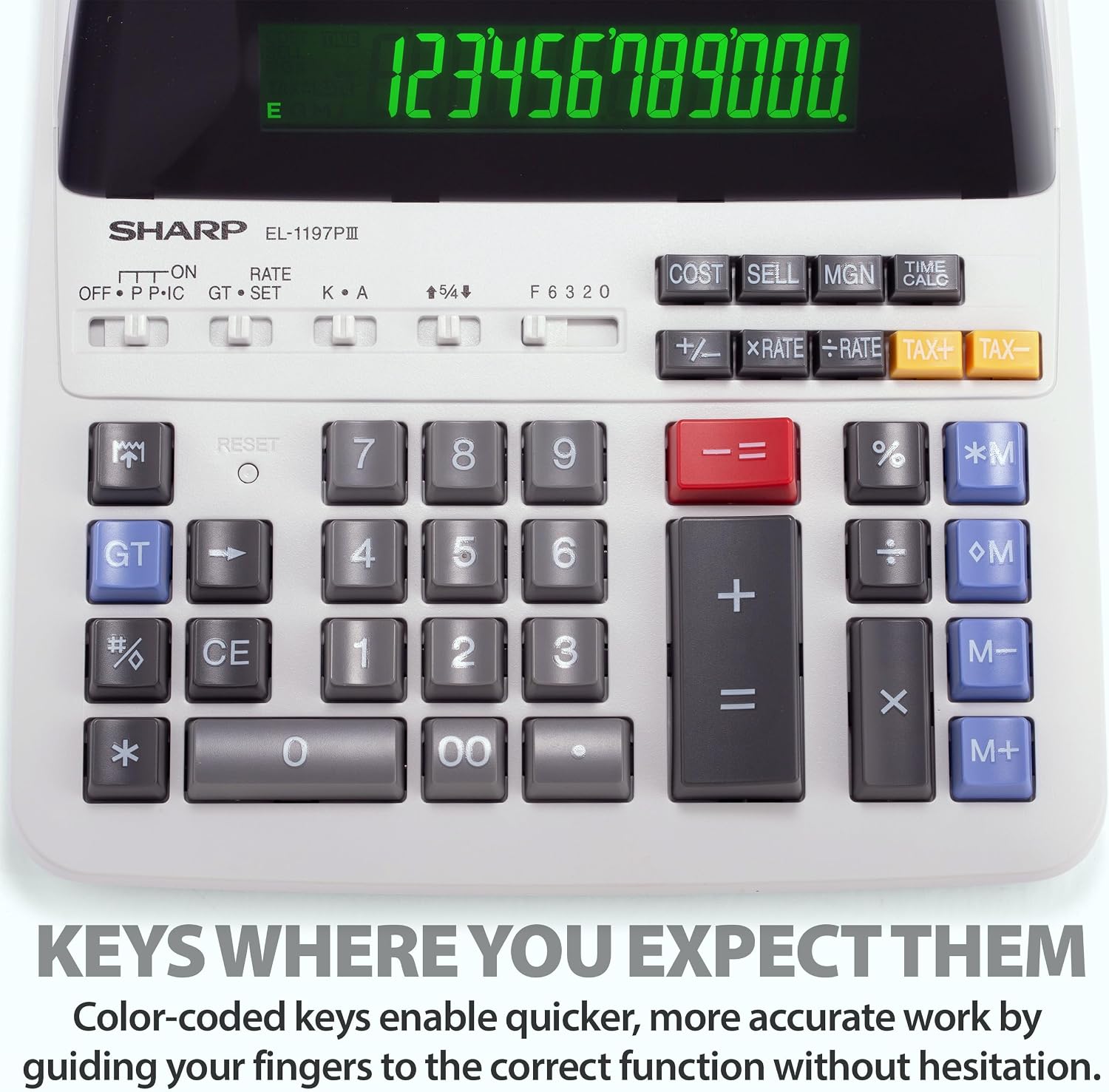Sharp Heavy Duty Color Printing Calculator, White (EL-1197PIII)