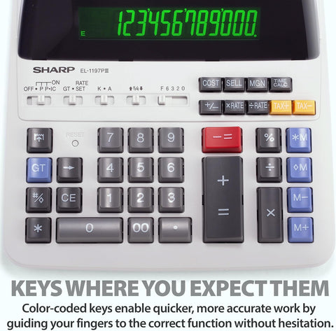 Sharp Heavy Duty Color Printing Calculator, White (EL-1197PIII)