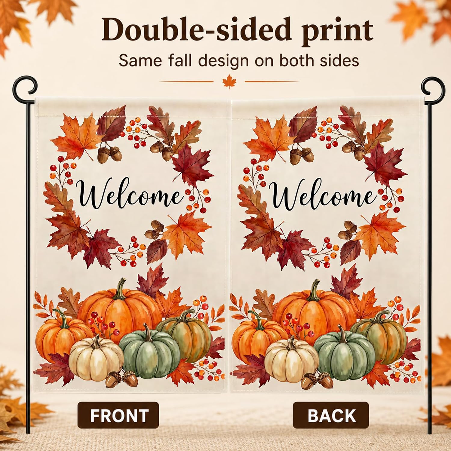 Fall Thanksgiving Garden Flag, 12x18 Inch Welcome Yard Flags for Outside
