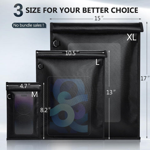 Simket 2 Pack Military Grade Faraday Bags, Fireproof Waterproof Signal Blocking Pouch for Cell Phone & Car Keys, RFID GPS WIFI NFC Blocker, Anti-Tracking Privacy Shielding Pouch for Daily Travel
