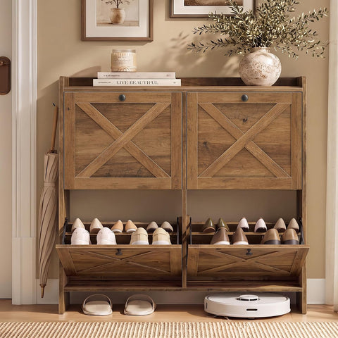 VASAGLE Narrow Shoe Storage Cabinet Organizer with 4 Flip Drawers