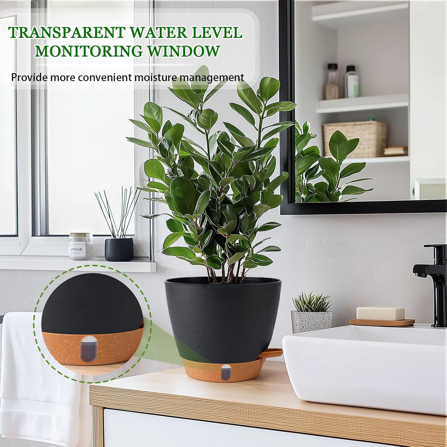 2 Pack 8 Inch Pots for Plants Indoor, Plastic Self Watering Planters