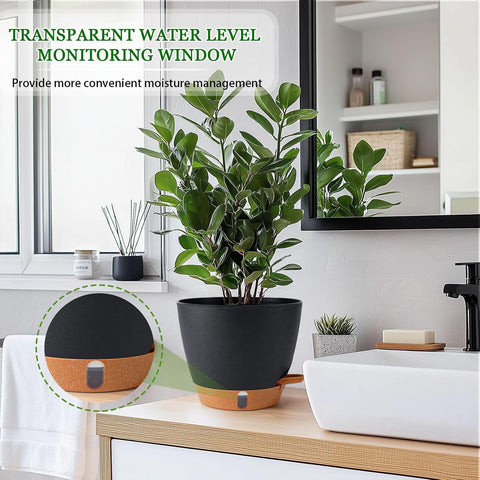 2 Pack 8 Inch Pots for Plants Indoor, Plastic Self Watering Planters