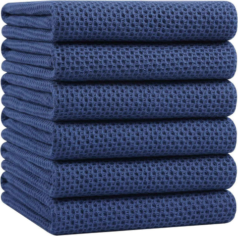 Homaxy 100% Cotton Oversized Waffle Weave Kitchen Towels 6-Pack, Navy Blue