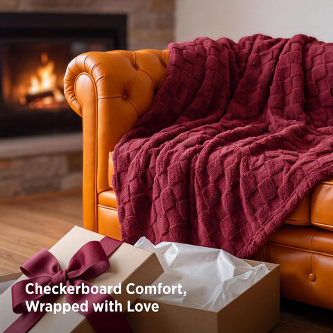 Bedsure Checkered Soft Cozy Throw Blanket for Couch, Red,50"×60"
