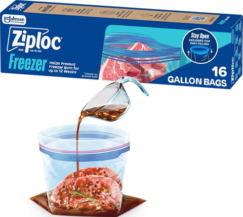 Ziploc Gallon Food Storage Freezer Bags, Stand-Up Bottom, Easy to Fill, 16 Count