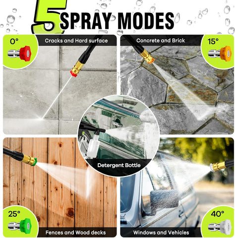 Pressure Washer, Portable Power Washer, 4 Quick Connect Nozzles, High Pressure Cleaning Machine for Car Fence Driveway Patio Washing and More(Light Green)