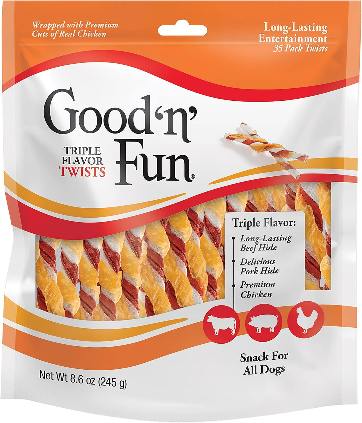 Good 'n' Fun Twists Long-Lasting Dog Treat Made With Real Protein, 35 Count