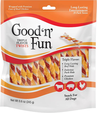 Good 'n' Fun Twists Long-Lasting Dog Treat Made With Real Protein, 35 Count