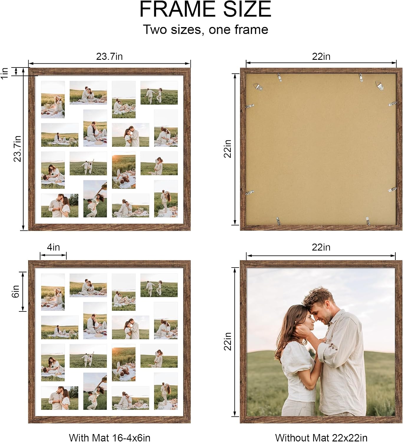 Hongkee 22x22 Frame 2 Pack, Fits 16 4x6 Photo with Mat- Real Glass Cover
