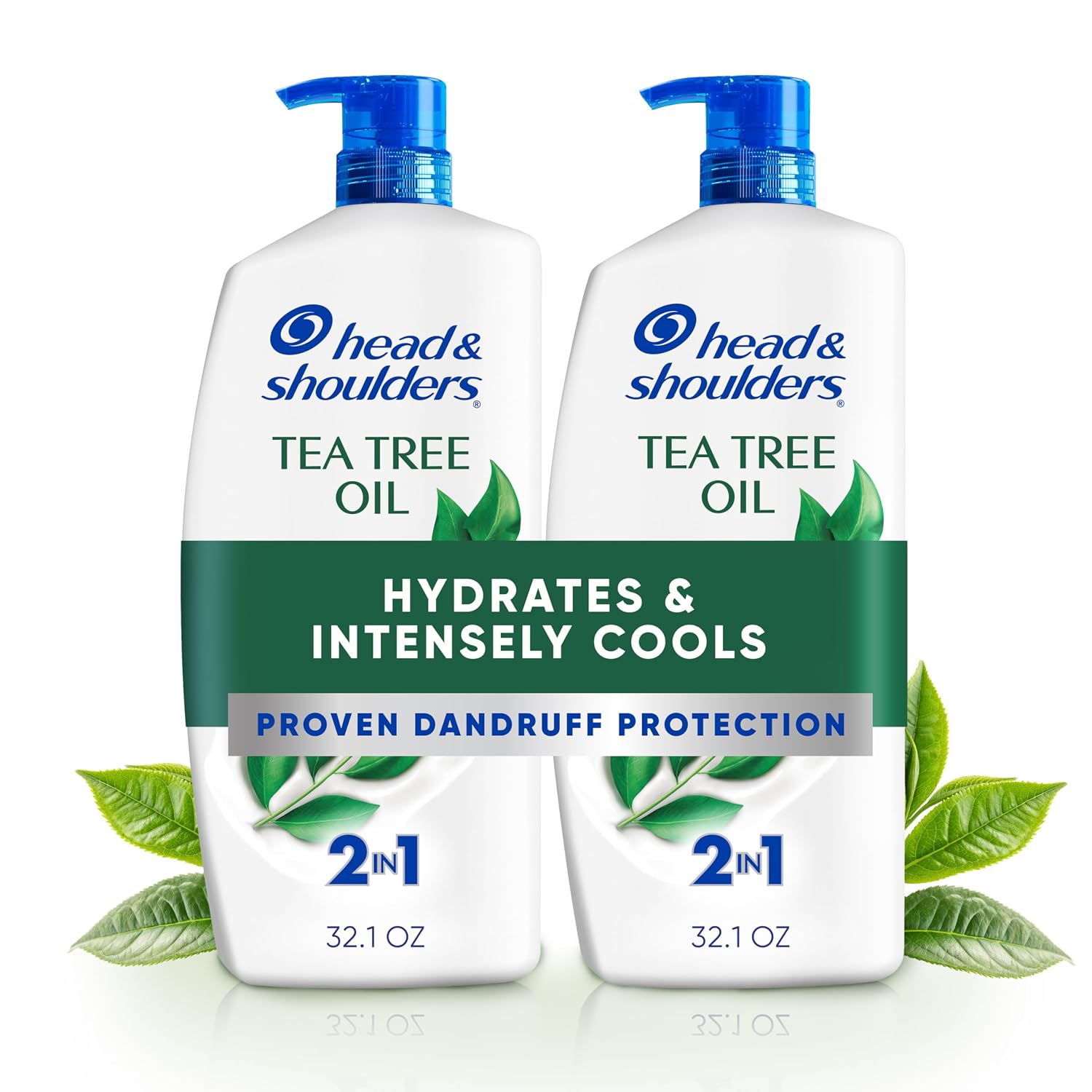 Head & Shoulders Tea Tree Oil 2-in-1 Anti-Dandruff Shampoo and Conditioner Twin Pack, 72-Hour Protection, 1% Pyrithione Zinc, 32.1 fl oz Each