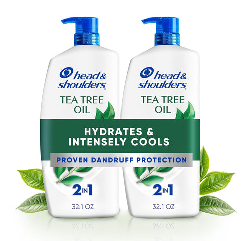 Head & Shoulders Tea Tree Oil 2-in-1 Anti-Dandruff Shampoo and Conditioner Twin Pack, 72-Hour Protection, 1% Pyrithione Zinc, 32.1 fl oz Each