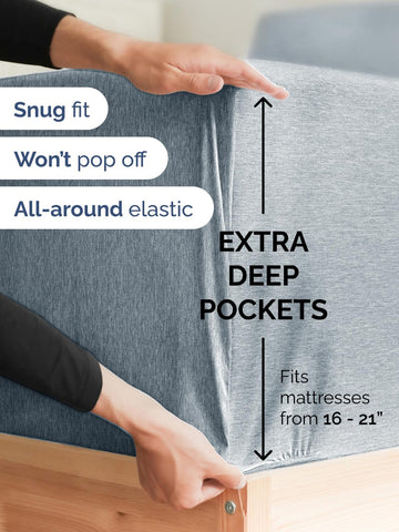 Extra Deep Pocket Twin Sheet Set - Breathable & Cooling - Heathered Blue
