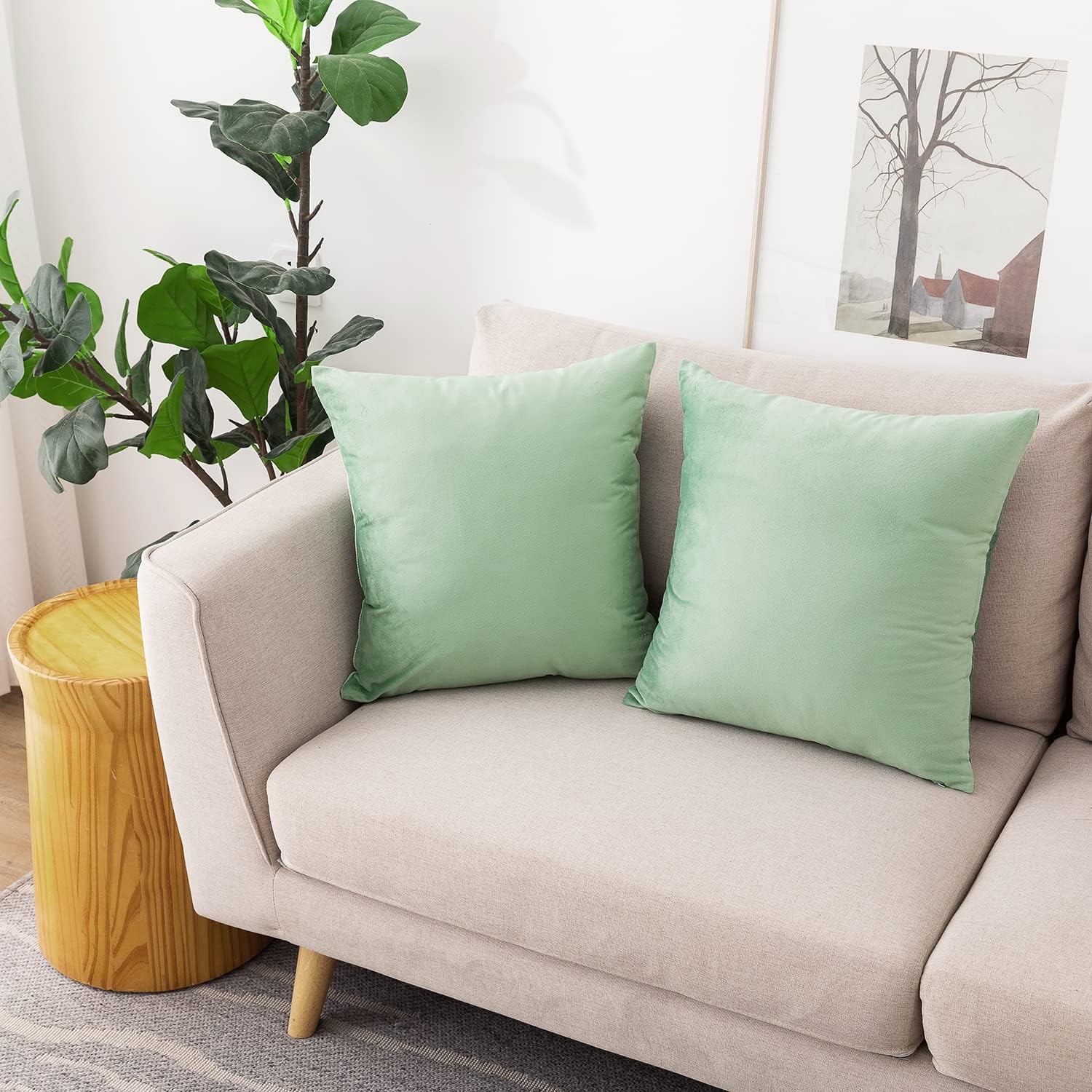NiNi ALL SageGreen Velvet Throw Pillow Covers 26x26 Pack of 2 Decorative