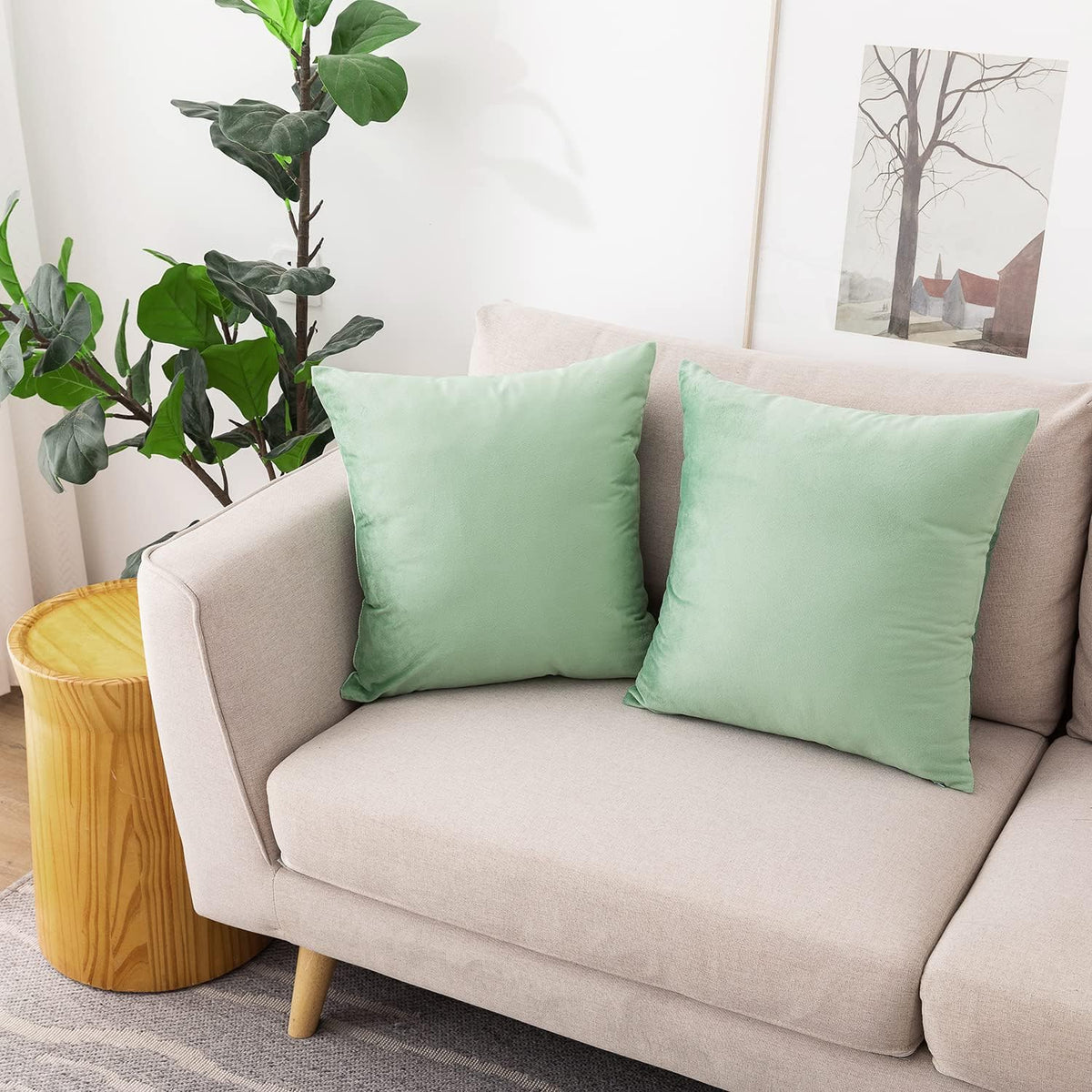 NiNi ALL SageGreen Velvet Throw Pillow Covers 26x26 Pack of 2 Decorative