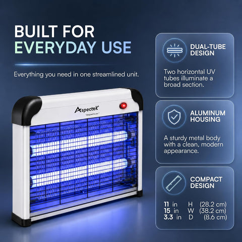 ASPECTEK 20W Bug Zapper, Electric Insect Killer for Indoor and Covered Outdoor, Mosquito, Fly and Moth Trap with Protective Mesh and Hanging Chain for Versatile Setup at Home, Patio and Garage