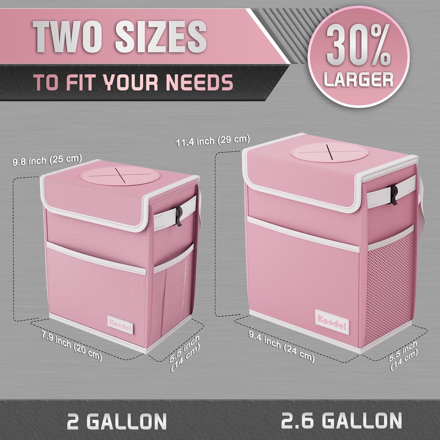 K KNODEL Car Trash Can with Lid, Car Garbage, Bin and Bag (Pink, Large)