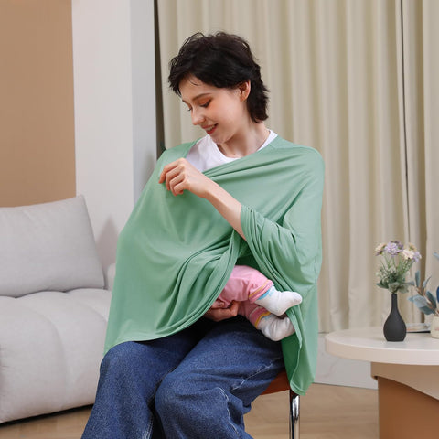 Seejoy Multi-use Nursing Cover for Breastfeeding, 360°Full Coverage Nursing Poncho, Rayon Soft & Breathable Breastfeeding Cover up (Smooth Rayon, Sage Green)