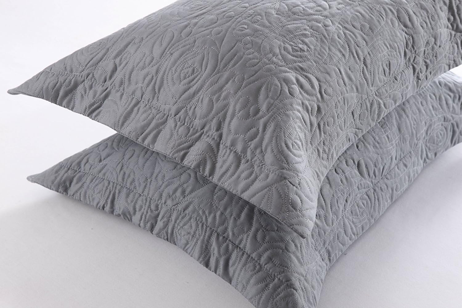 MarCielo 2-Piece Embroidered Pillow Shams, King Decorative Microfiber Pillow Covers Set, King Size (Grey)