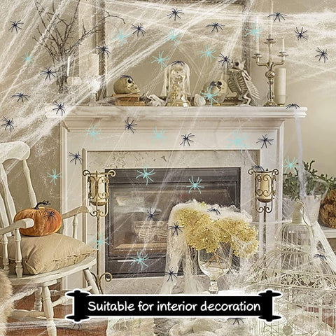1200 Sqft Halloween Spider Web Decorations, Bonus with 50+50 Fake Spiders, Super Stretch Cobwebs for Halloween Indoor and Outdoor Party Supplies (1200 Sqft Web+100 Spider)