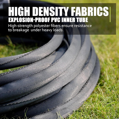 Non-Expandable Garden Hose 25feet, with 10 Function Hose Nozzle, Tough & Flexible, Lightweight, Crush Resistant Fittings, Kink & Tangle Free, Rust Proof