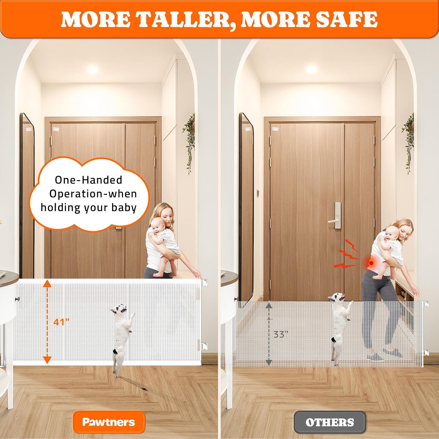 Pawtners Retractable Baby Gates, 41" Tall Extends up to 71" Wide, White