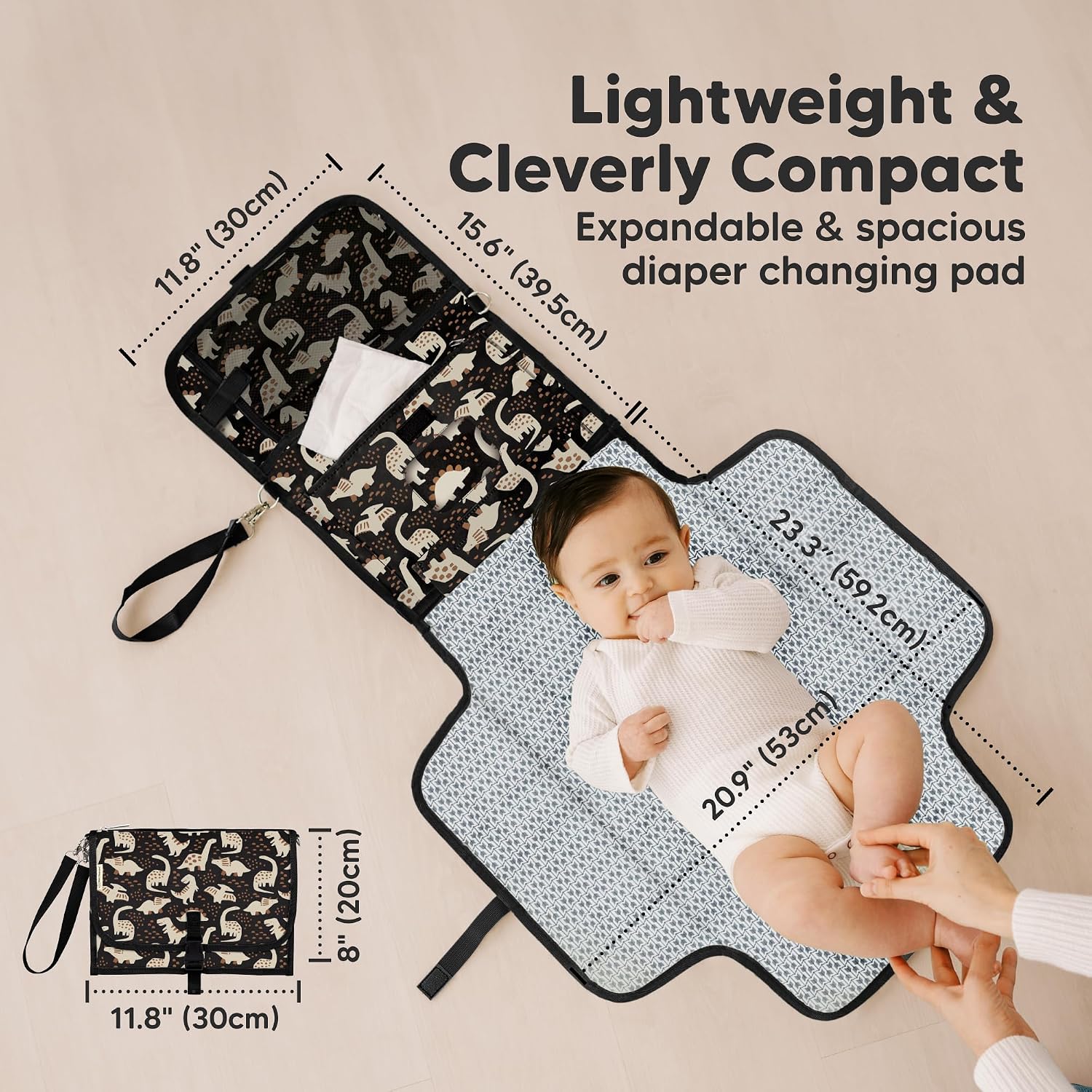 KeaBabies Portable Diaper Changing Pad, Baby Changing Mat (Dino Ridge)
