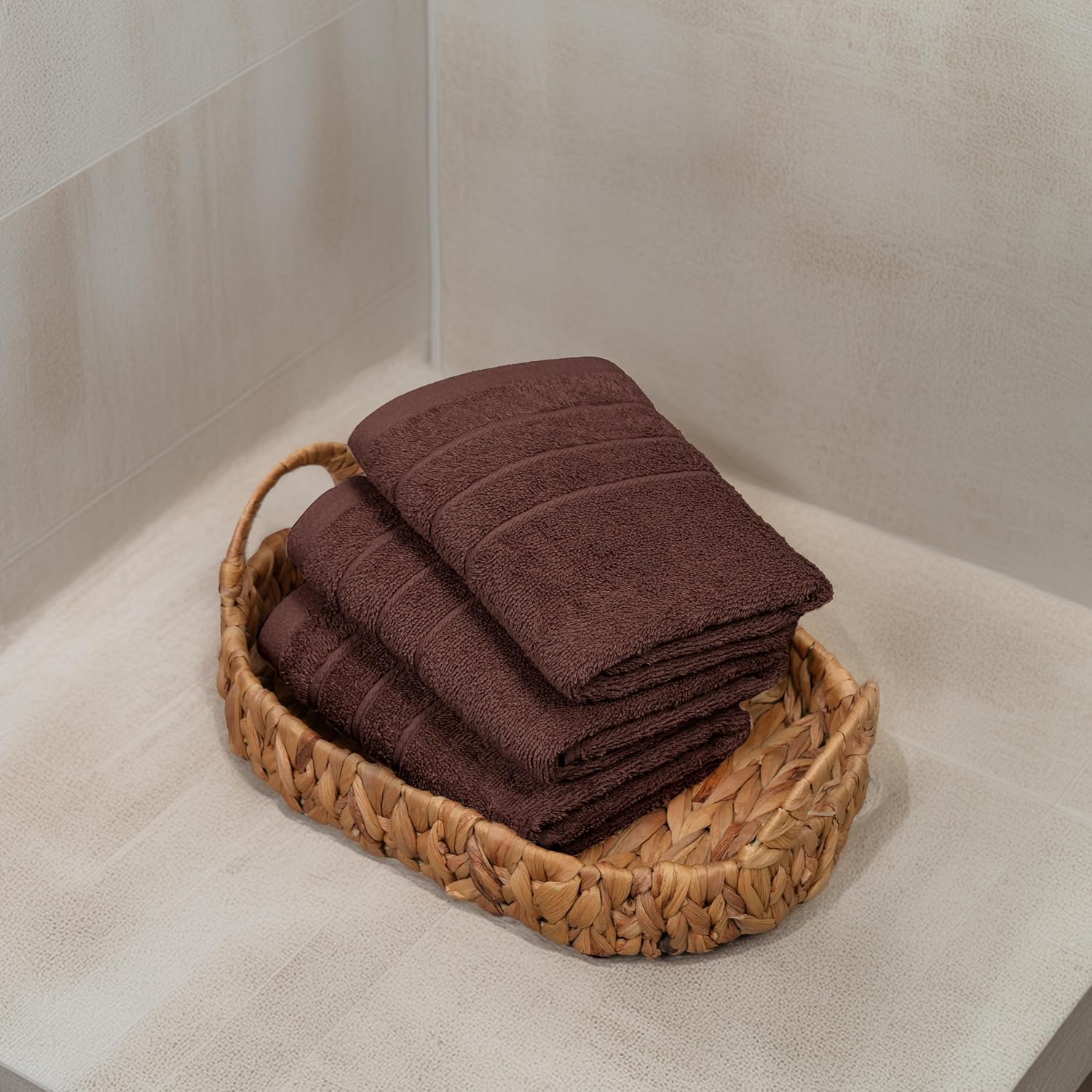 Tens Towels 6 Piece Hand Towels Set 16 x 28 Inches, Brown